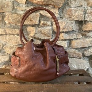 COLE HAAN BROWN LEATHER HOBO BAG BRAIDED HANDLES
